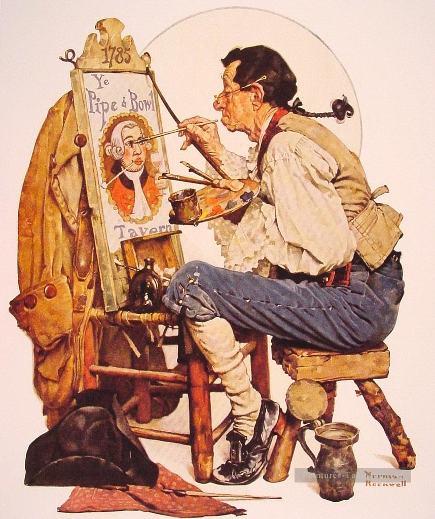 パイプとボウルの看板画家 1926 年 ノーマン ロックウェル油絵